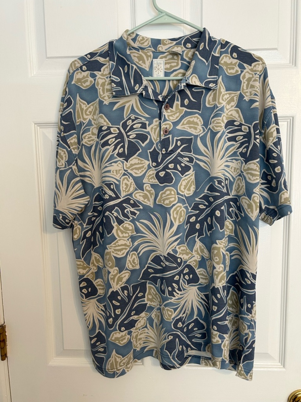 Burma Bibas Men's Blue Tropical Print Polo Shirt